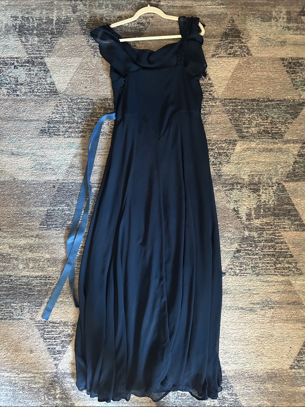 ASOS Navy Blue Maxi Dress with Ruffled Shoulders - Picture 6 of 9